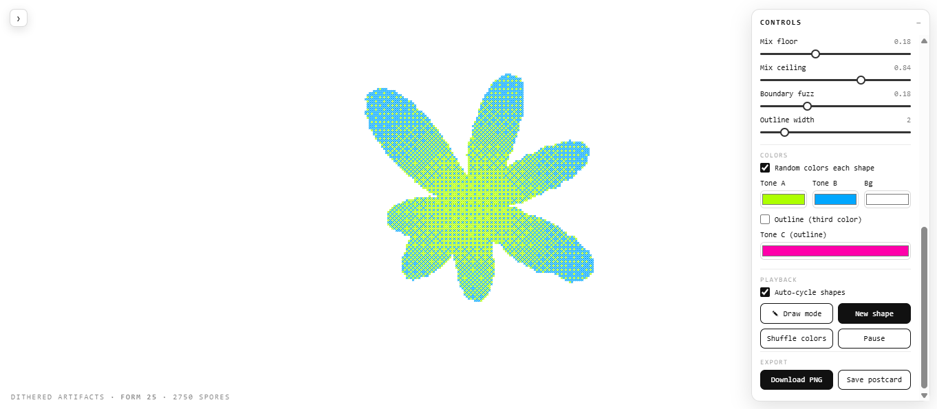 Forma de flor tramada en lima y celeste, estilo de píxel cruz
