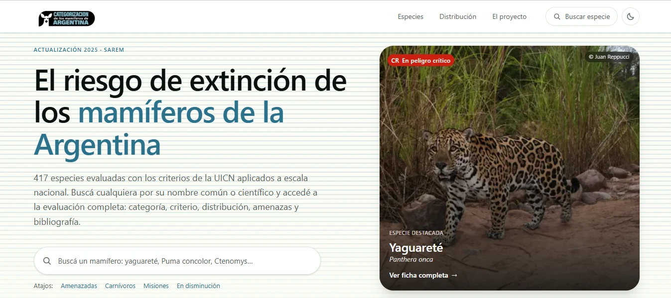 Portada del sitio Mamíferos Argentinos