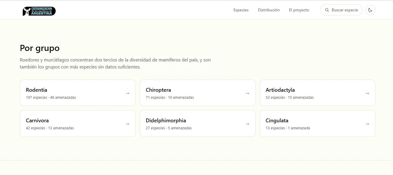 Navegación por grupo taxonómico