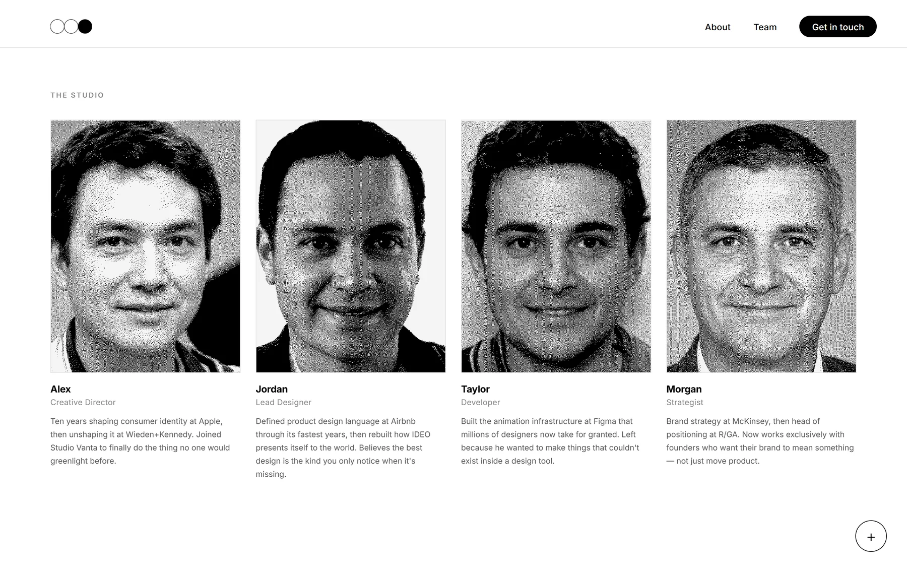 Studio Vanta — equipo: retratos en dither de dos tonos